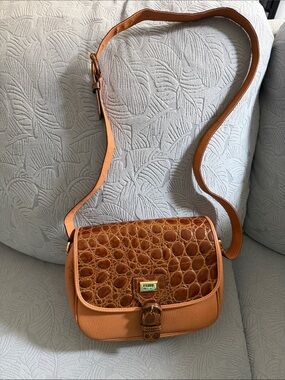 Gianfranco Ferre Cognac Croc-Embossed Leather Crossbody
